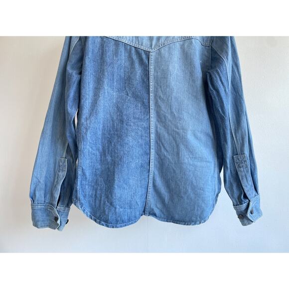 Vtg 70's Patchwork Denim Button Up Jacket Shirt Size L Western Double Pockets - Picture 8 of 10